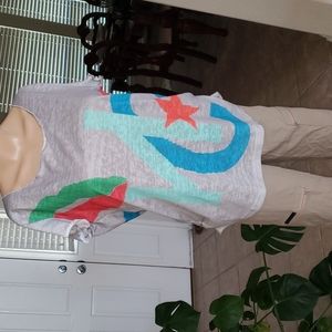 AZI L raw hem ruched sides for fitted look scoopneck neon kisses & star